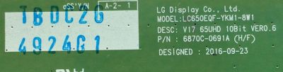T-CON PARA TV LG / NUMERO DE PARTE 6871L-4924G / 6870C-0691A / 4924G / PANEL LC650EQF (YK)(M1) / MODELO 65SJ9500-UA.AUSYLJR - Imagen 2